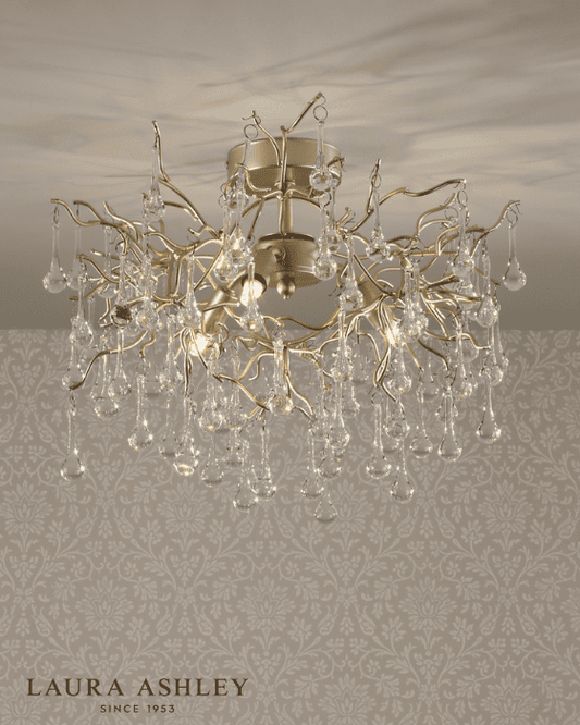 Laura Ashley Willow 3 Light Satin Champagne & Crystal Semi Flush