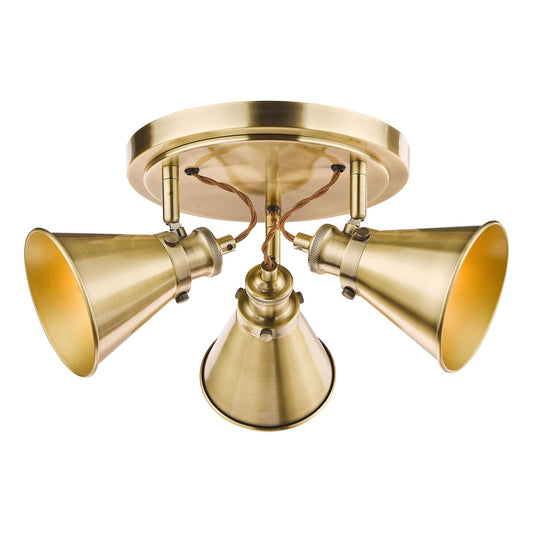 Laura Ashley Rufus 3 Light Antique Brass Plate Spotlight