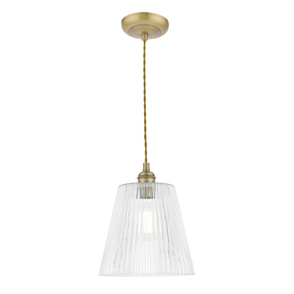 Laura Ashley Callaghan Grand Antique Brass & Ribbed Glass Pendant