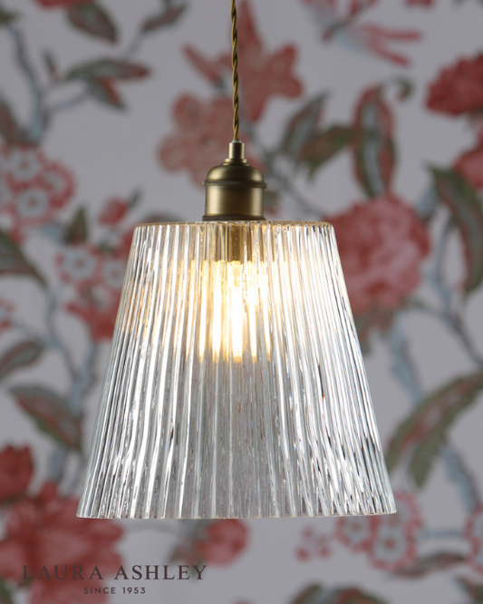 Laura Ashley Callaghan Grand Antique Brass & Ribbed Glass Pendant