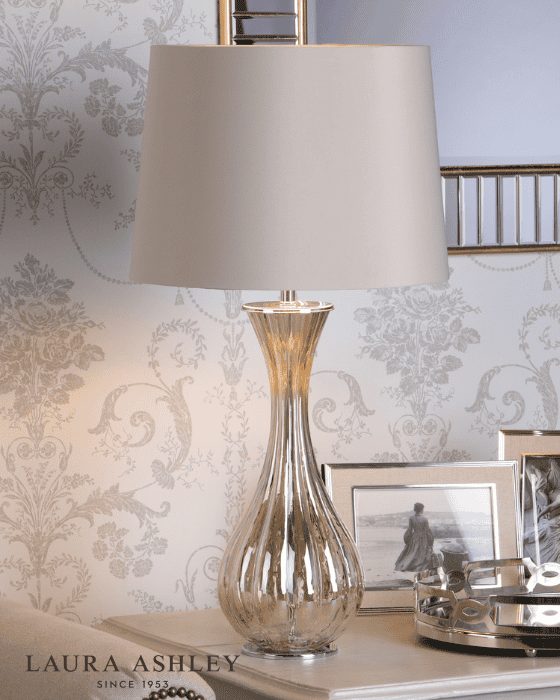 Laura Ashley Nevern Champagne Glass & Polished Chrome Table Lamp With Shade