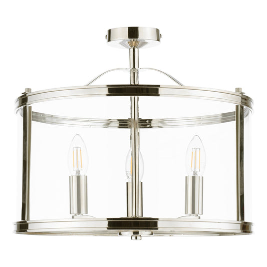 Laura Ashley Harrington 3 Light Polished Nickel & Glass Semi Flush
