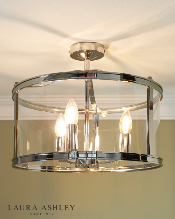 Laura Ashley Harrington 3 Light Polished Nickel & Glass Semi Flush