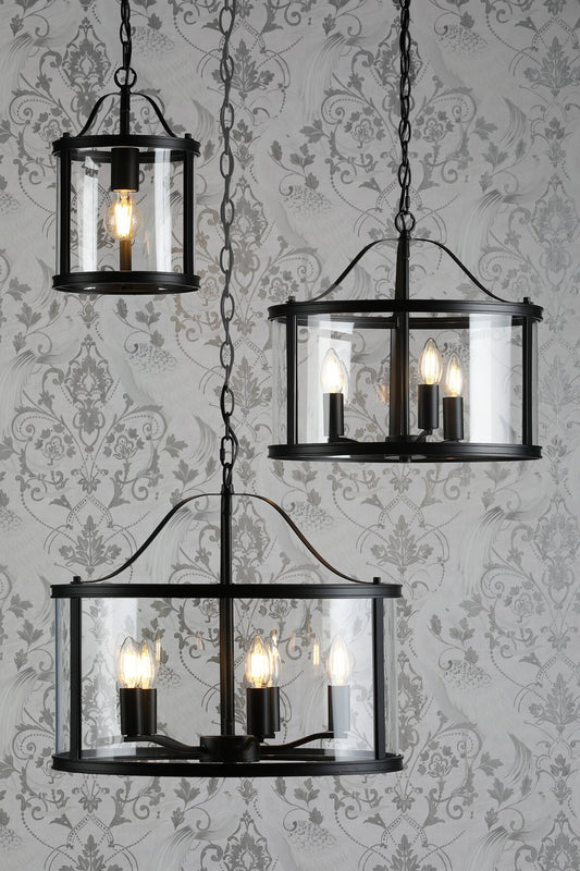 Laura Ashley Harrington 3 Light Matt Black & Glass Pendant