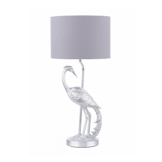 Laura Ashley Tregaron Heron Silver Table Lamp with Shade