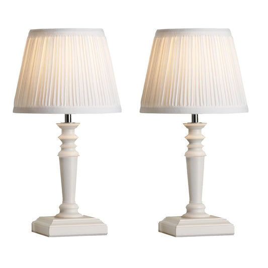 Laura Ashley Tate Wooden Distressed Table Lamp With Shade (Twin Pack)