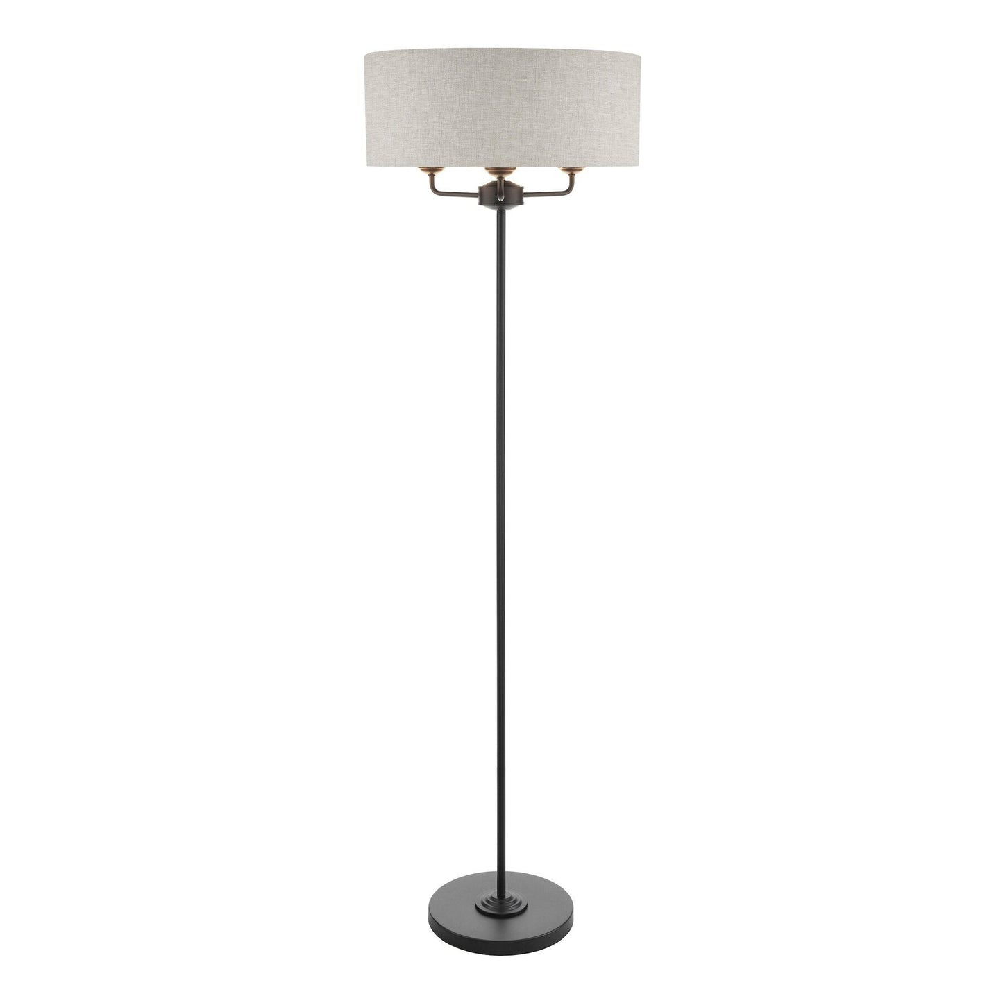 Laura Ashley Sorrento 3 Light Matt Black & Natural Floor Lamp With Shade