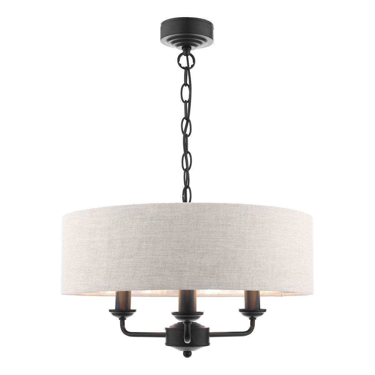 Laura Ashley Sorrento 3 Light Matt Black & Natural Chadelier With Shade