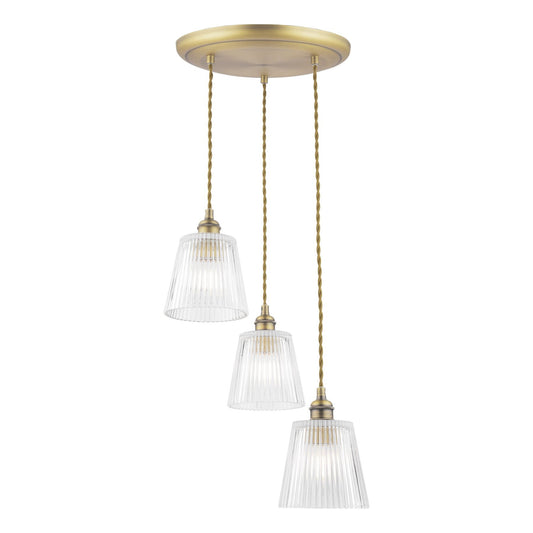 Laura Ashley Callaghan 3 Light Antique Brass & Glass Pendant