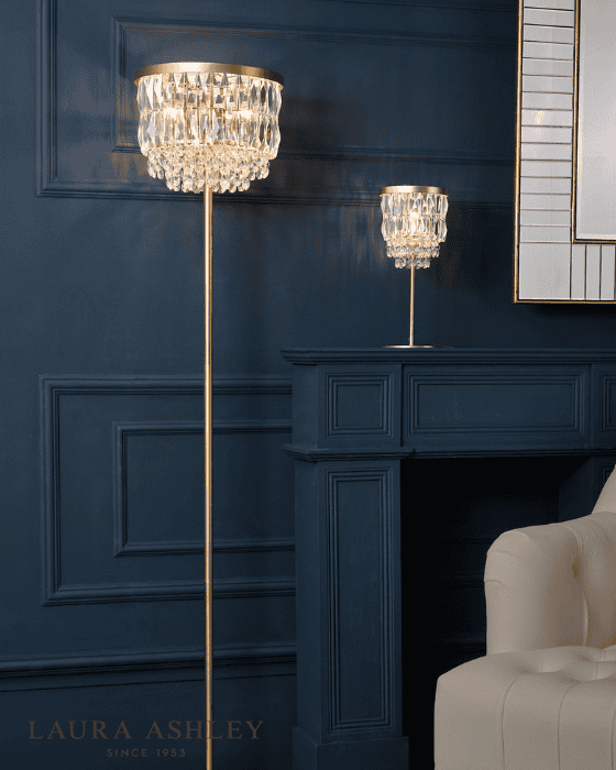 Laura Ashley Rhosill 3 Light Crystal & Matt Antique Brass Floor Lamp