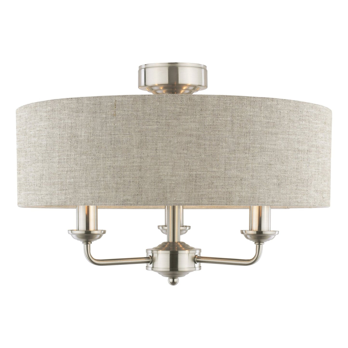 Laura Ashley Sorrento 3 Light Satin Nickel Semi Flush With Natural Shade