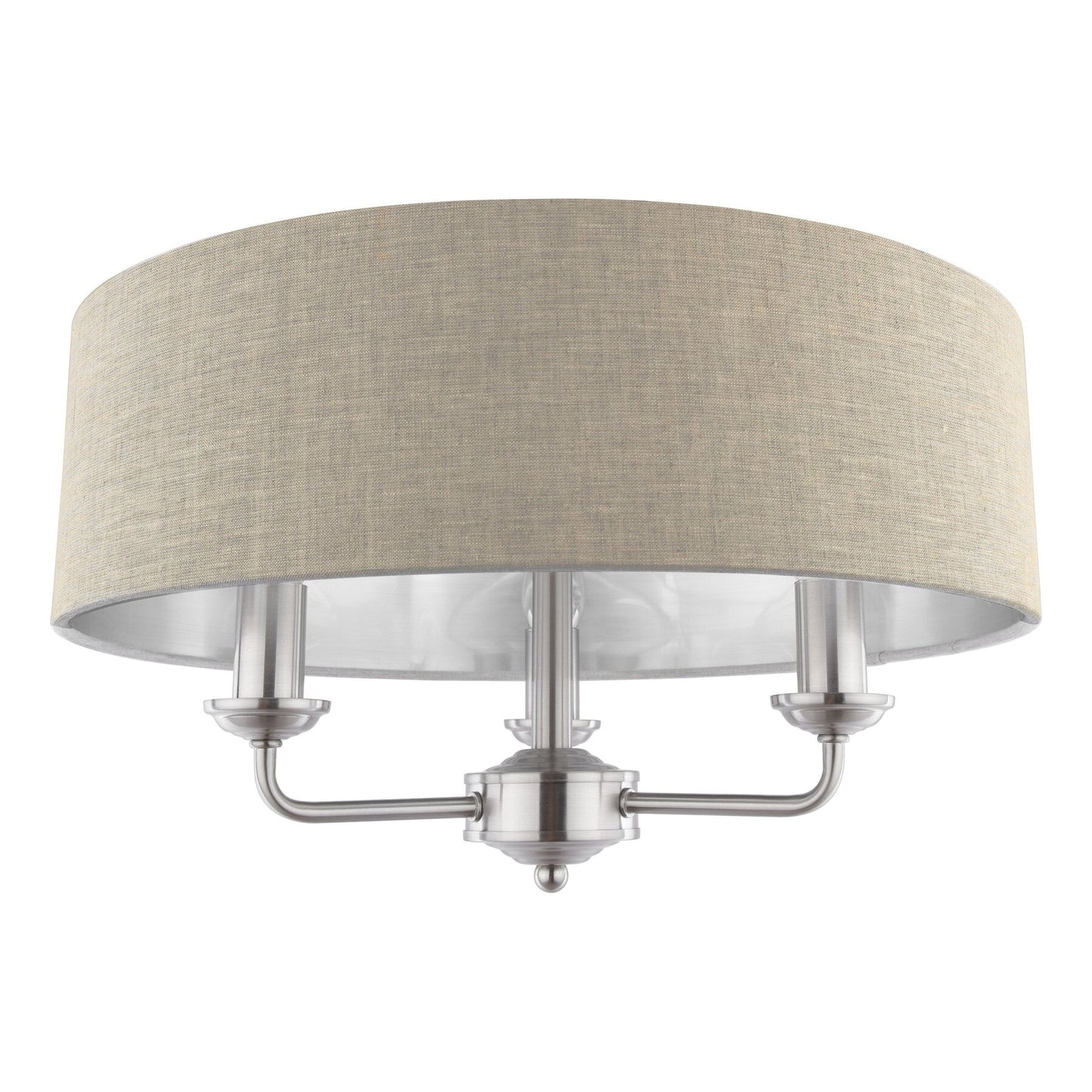 Laura Ashley Sorrento 3 Light Satin Nickel Semi Flush With Natural Shade