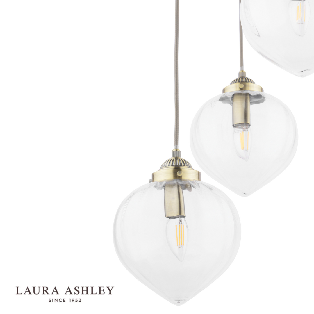 Laura Ashley Whitham 3 Light Antique Brass & Glass Cluster Pendant