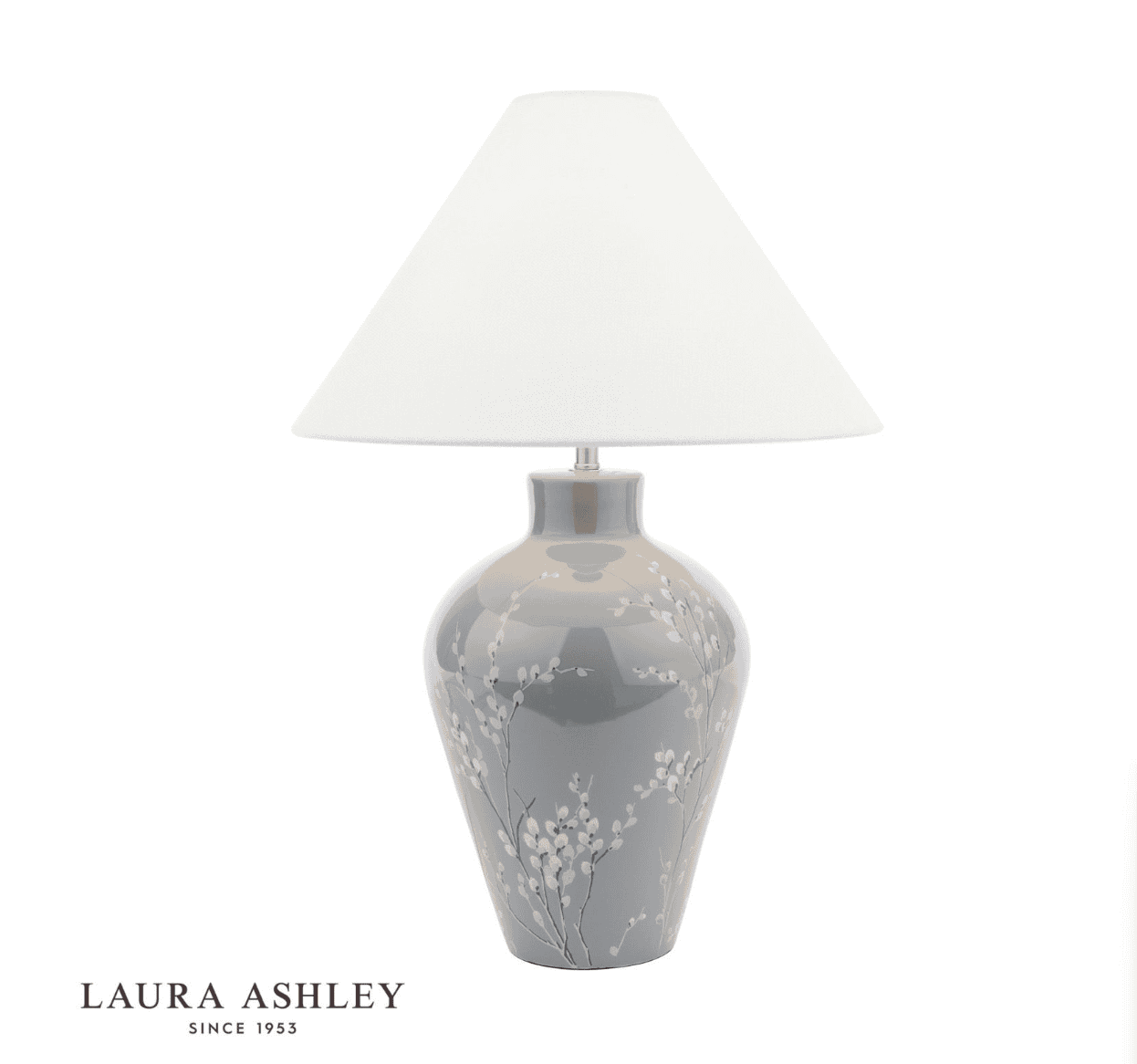 Laura Ashley Pussywillow Grey Ceramic & Polished Nickel Table Lamp With Shade