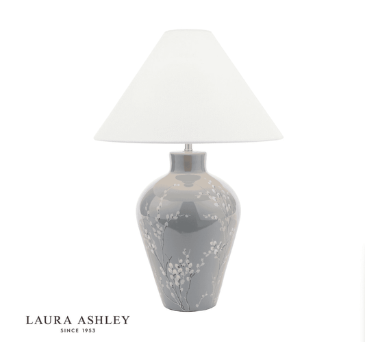 Laura Ashley Pussywillow Grey Ceramic & Polished Nickel Table Lamp With Shade