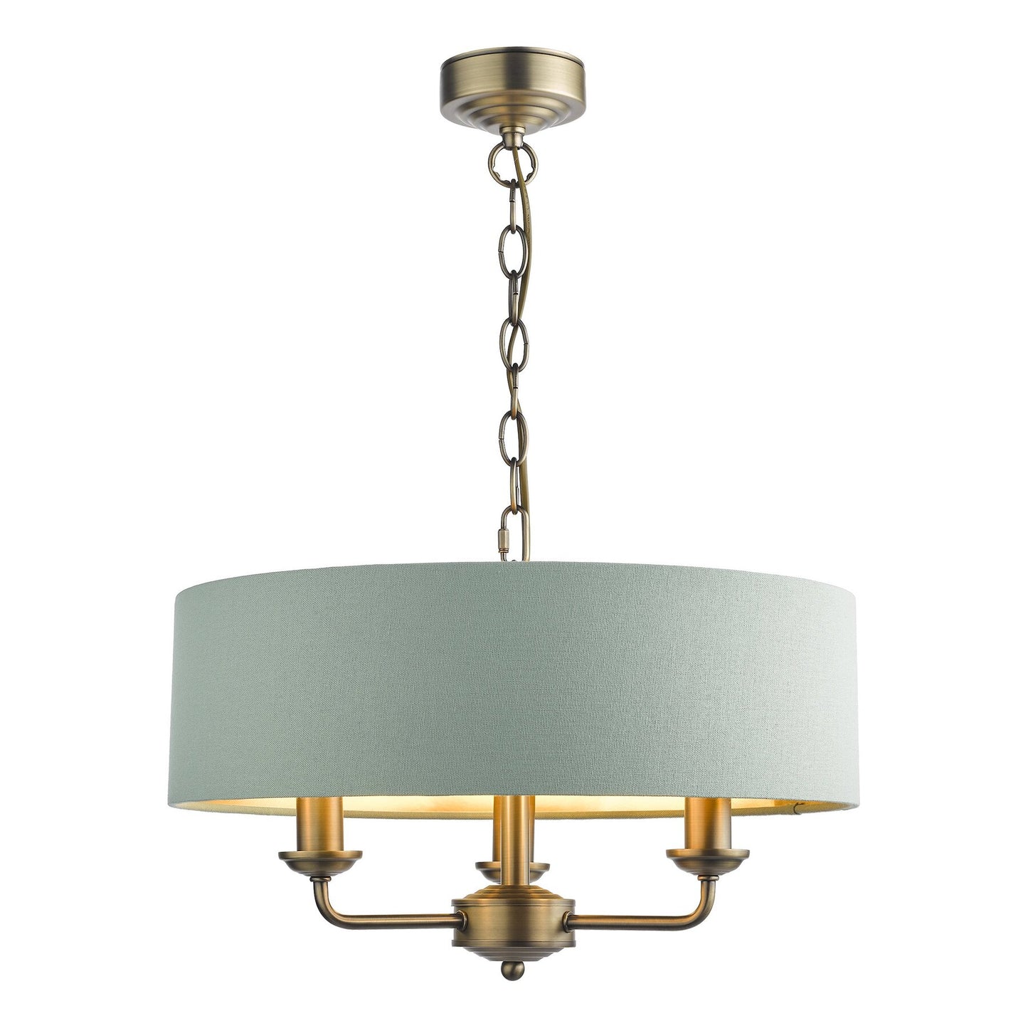 Laura Ashley Sorrento 3 Light Matt Antique Brass & Green Chandelier With Shade