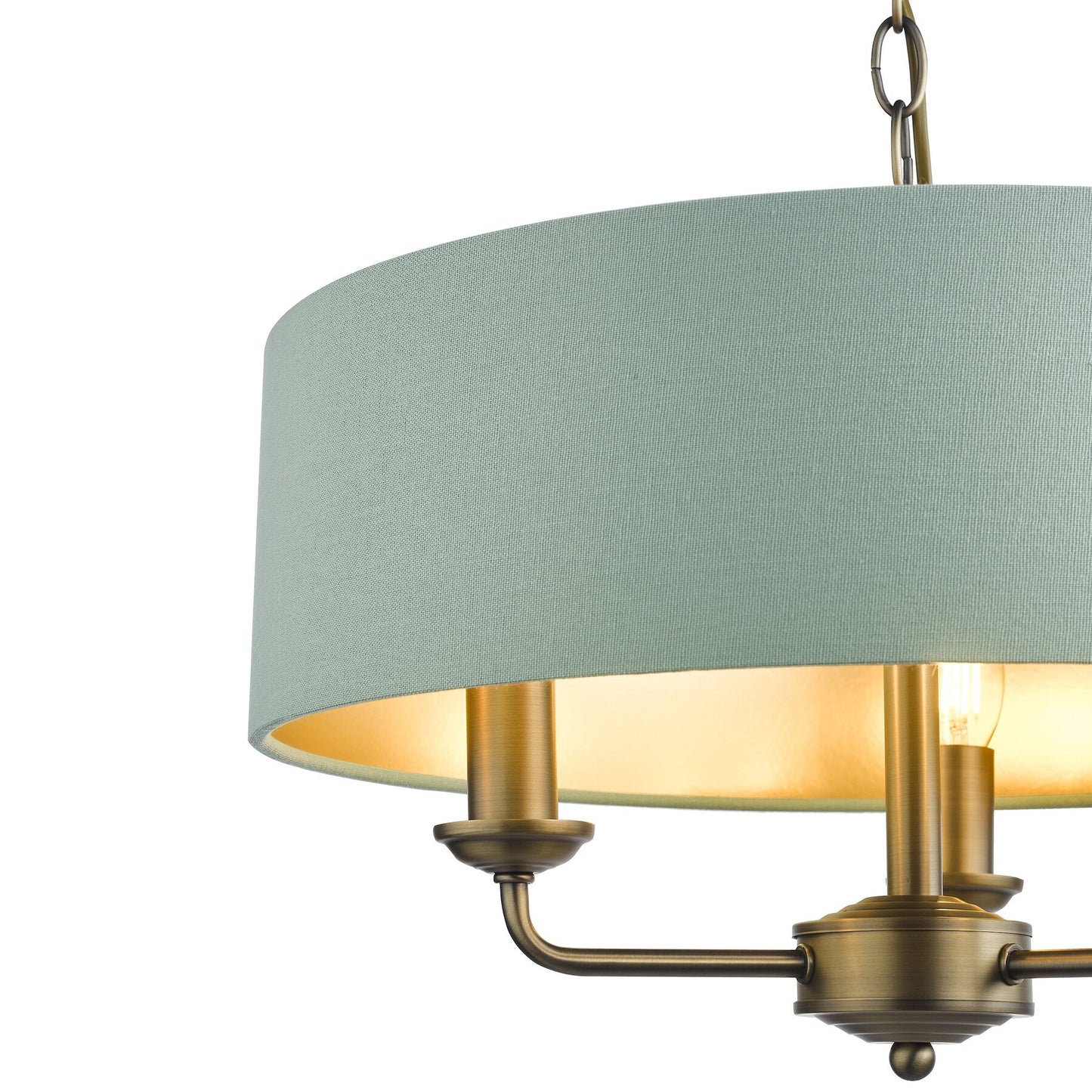 Laura Ashley Sorrento 3 Light Matt Antique Brass & Green Chandelier With Shade