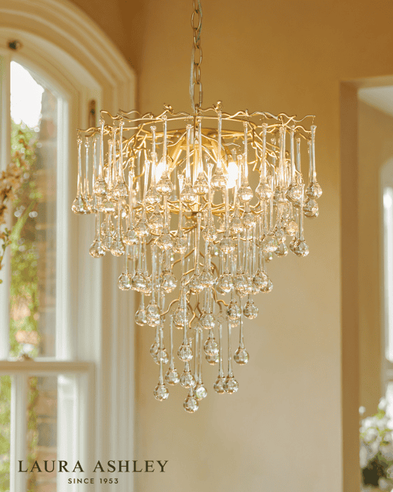 Laura Ashley Willow 4 Light Satin Champagne & Crystal Pendant