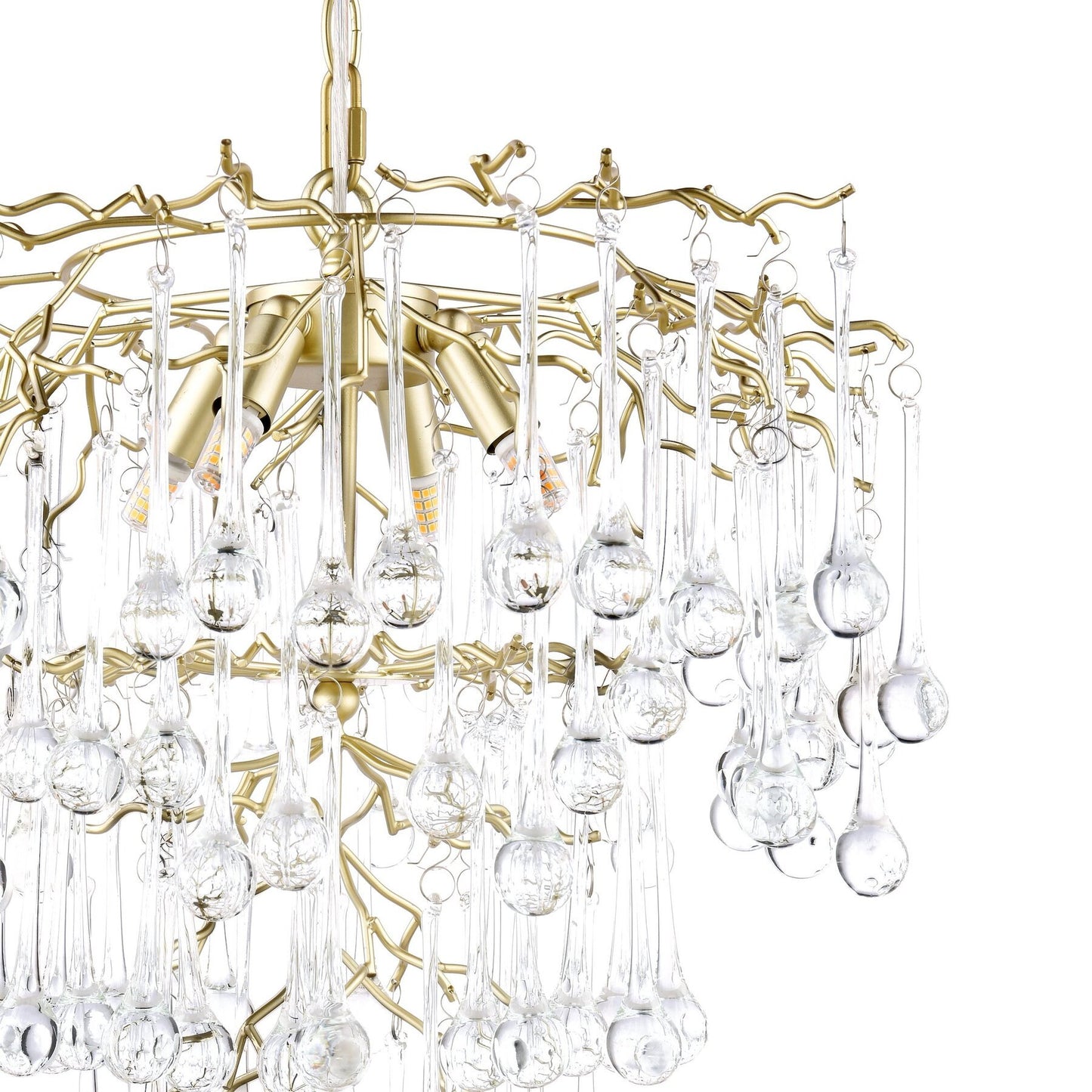 Laura Ashley Willow 4 Light Satin Champagne & Crystal Pendant