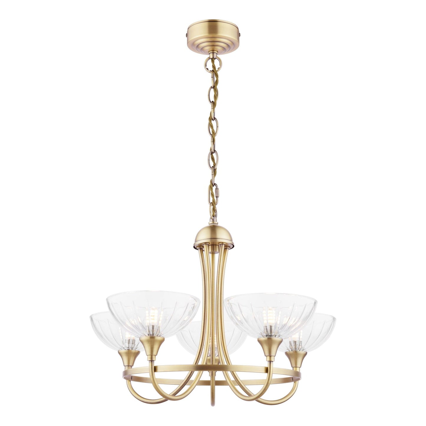 Laura Ashley Wellham 5 Light Antique Brass & Glass Armed Chandelier