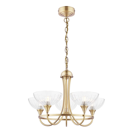 Laura Ashley Wellham 5 Light Antique Brass & Glass Armed Chandelier