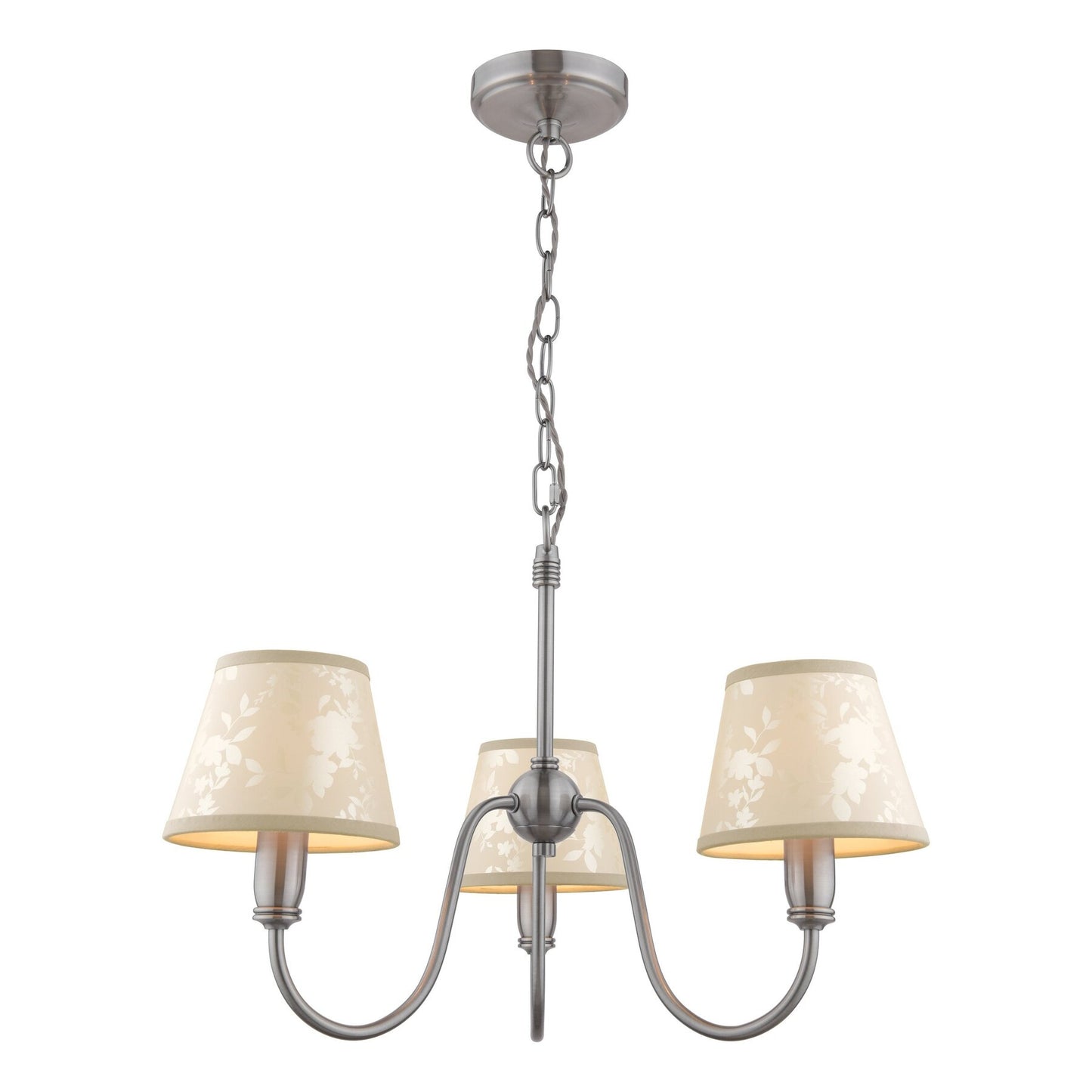 Laura Ashley Westbourne 3 Light Polished Pewter Armed Chandelier With Shade
