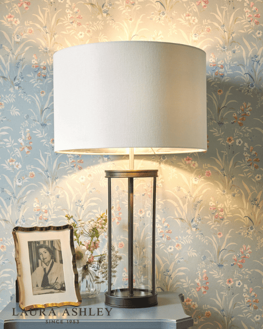 Laura Ashley Harrington Large Matt Black & Glass Table Lamp With Shade