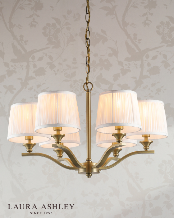 Laura Ashley Hemsley 6 Light Matt Antique Brass Chandelier With Shade