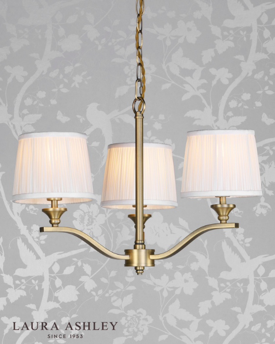 Laura Ashley Hemsley 3 Light Matt Antique Brass Armed Chandelier With Shade
