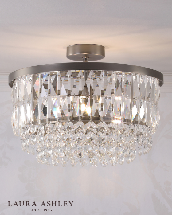 Laura Ashley Rhosill 3 Light Crystal & Aged Pewter Semi Flush