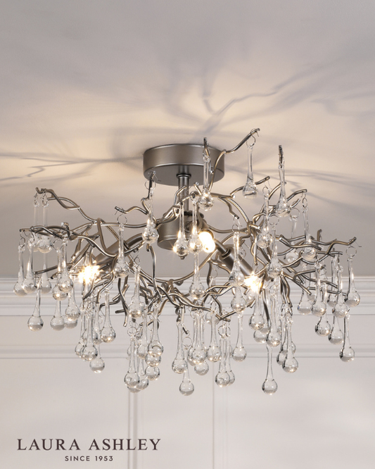 Laura Ashley Willow 3 Light Satin Pewter & Crystal Semi Flush