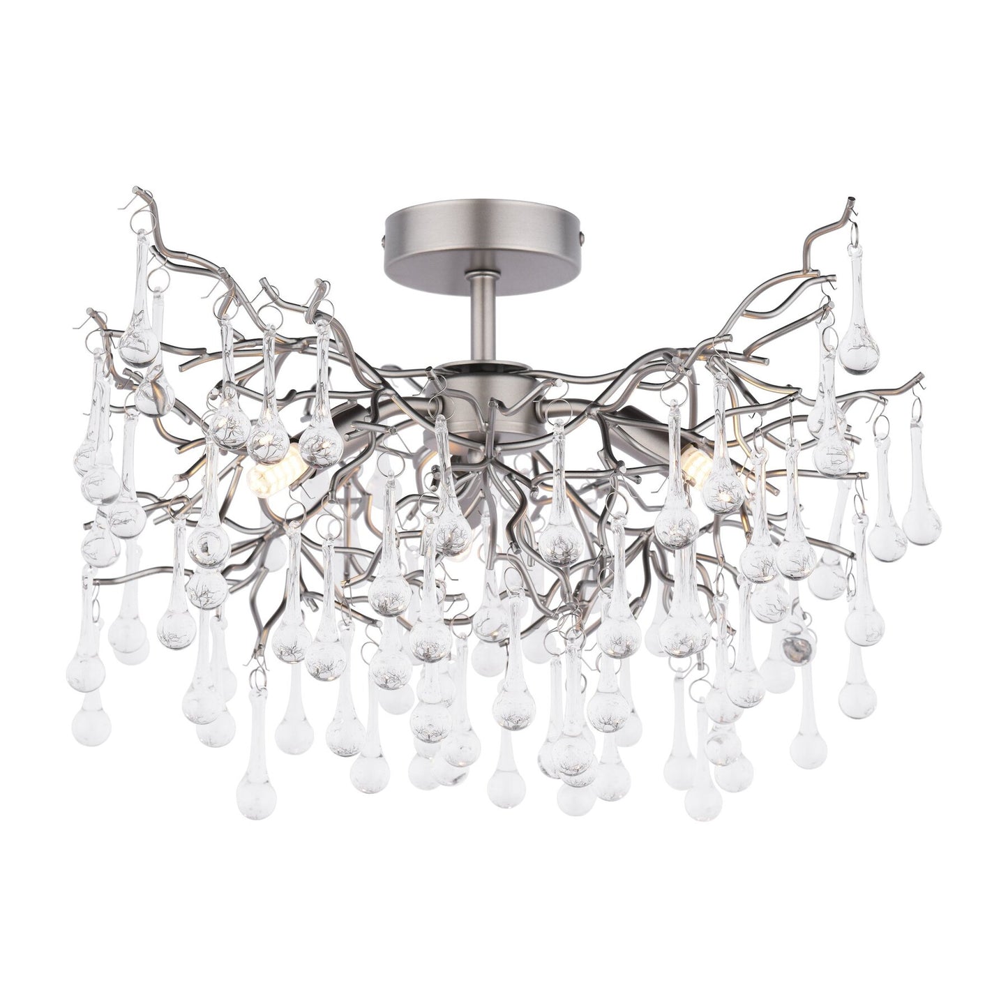 Laura Ashley Willow 3 Light Satin Pewter & Crystal Semi Flush