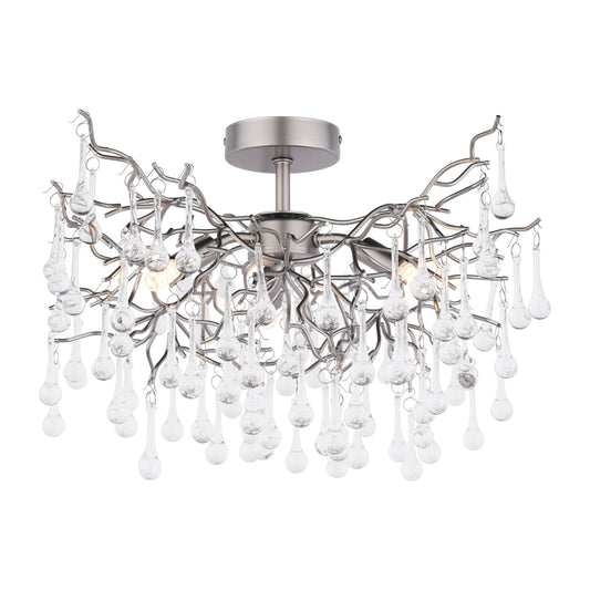 Laura Ashley Willow 3 Light Satin Pewter & Crystal Semi Flush