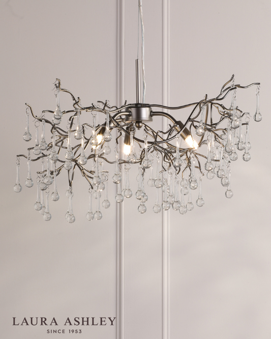 Laura Ashley Willow 3 Light Satin Pewter & Crystal Pendant