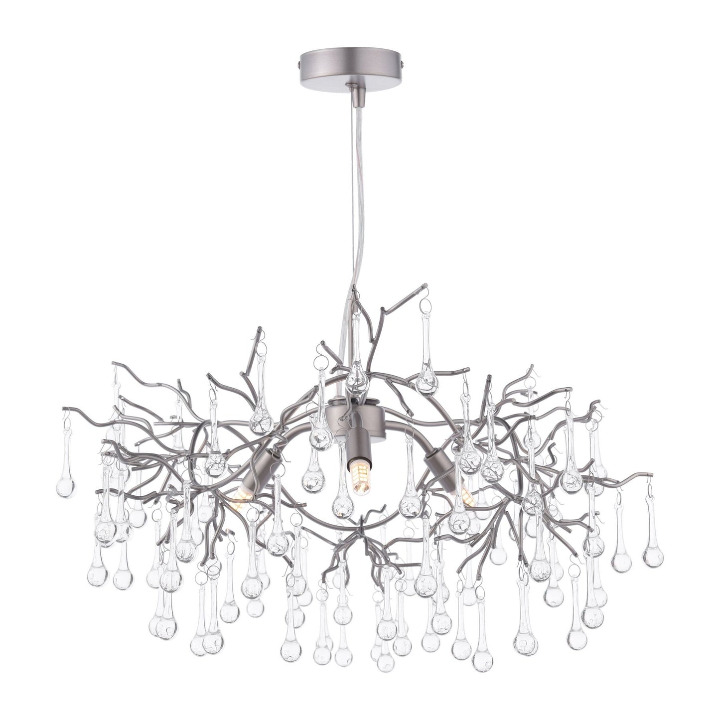 Laura Ashley Willow 3 Light Satin Pewter & Crystal Pendant