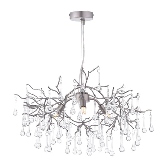 Laura Ashley Willow 3 Light Satin Pewter & Crystal Pendant