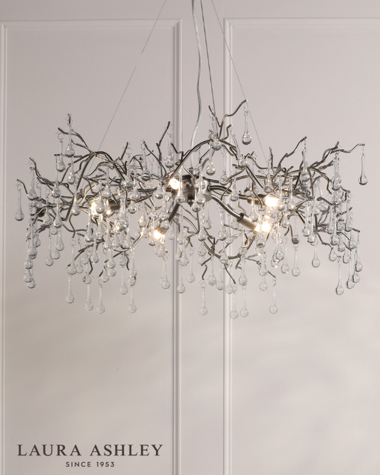Laura Ashley Willow 5 Light Satin Pewter & Crystal Pendant
