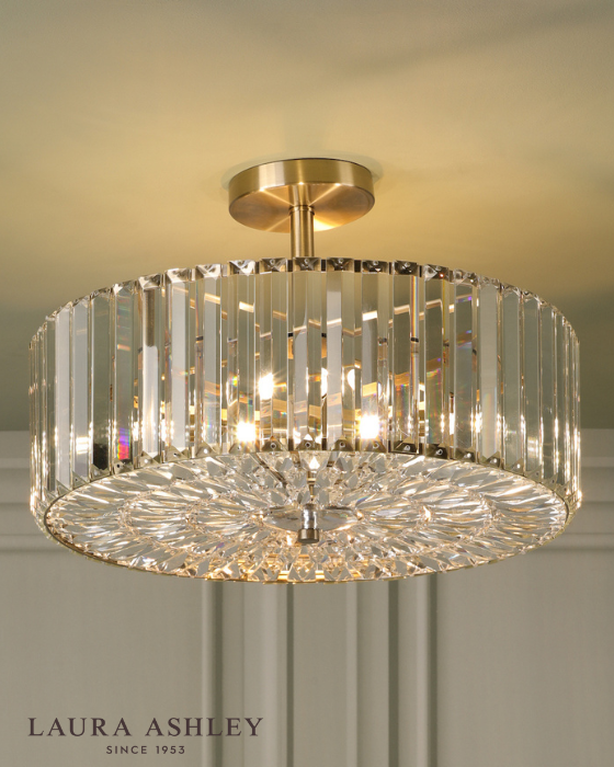 Laura Ashley Fernhurst 4 Light Crystal & Antique Brass Semi Flush