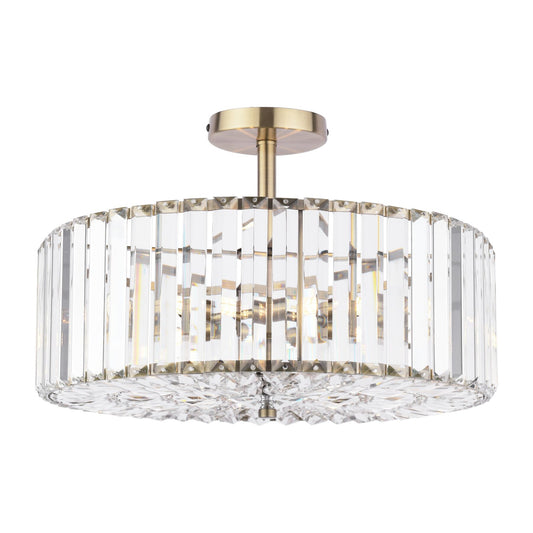 Laura Ashley Fernhurst 4 Light Crystal & Antique Brass Semi Flush