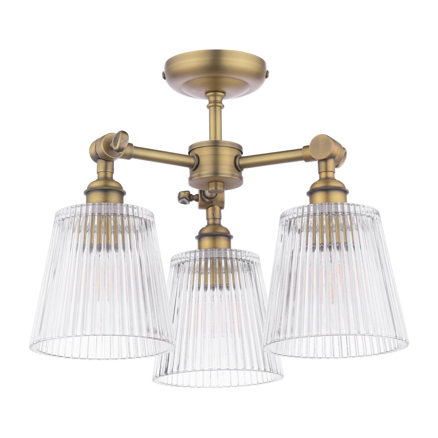 Laura Ashley Callaghan 3 Light Matt Antique Brass & Ribbed Glass Semi Flush