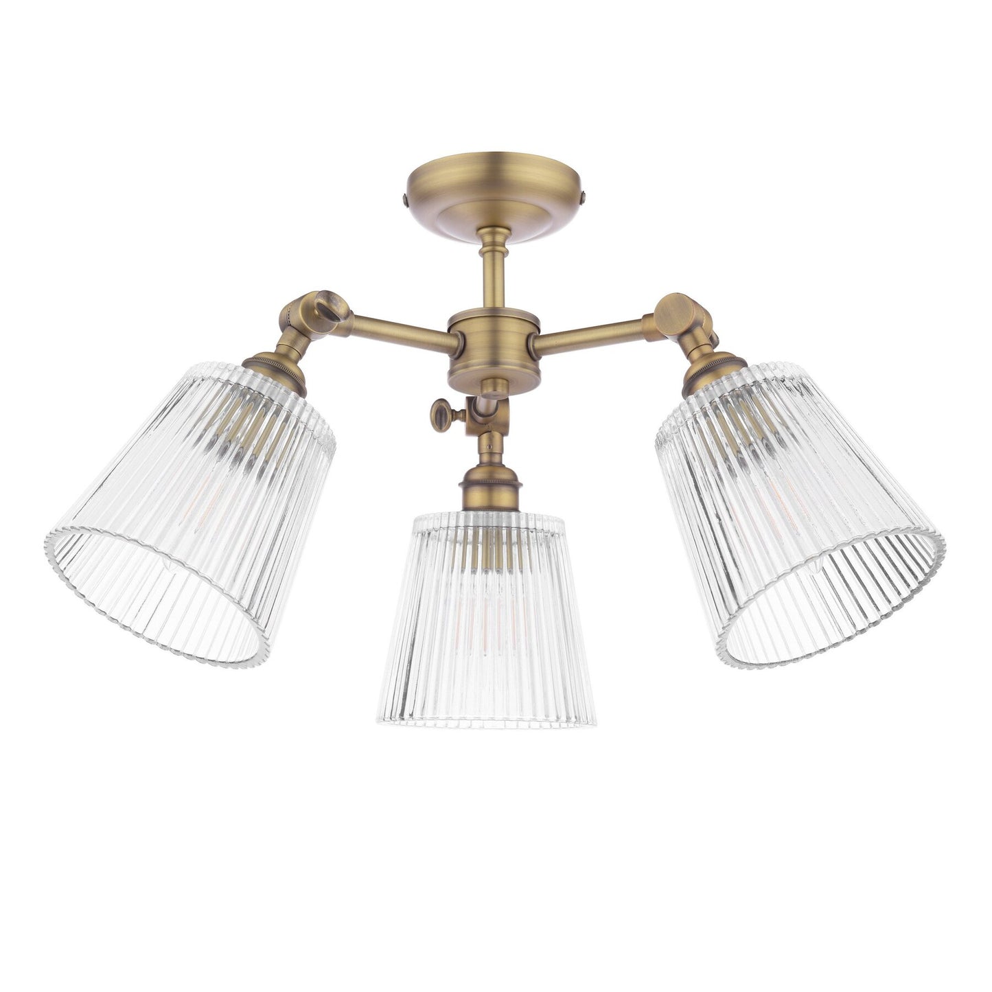 Laura Ashley Callaghan 3 Light Matt Antique Brass & Ribbed Glass Semi Flush