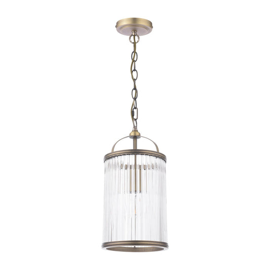Laura Ashley Sutton Matt Antique Brass & Ribbed Glass Pendant