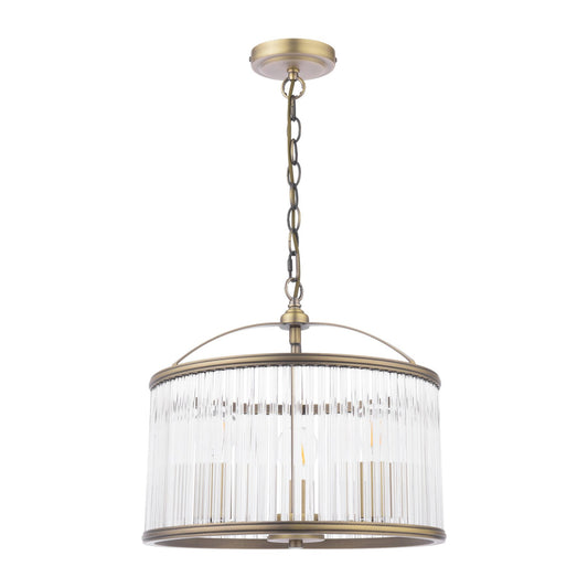 Laura Ashley Sutton 3 Light Matt Antique Brass & Ribbed Glass Chandelier