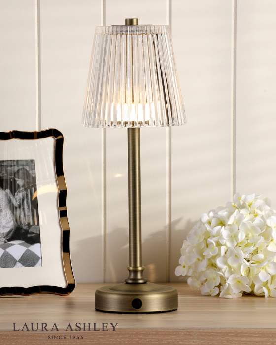 Laura Ashley Callaghan Matt Antique Brass & Ribbed Glass Rechargeable LED Table Lamp