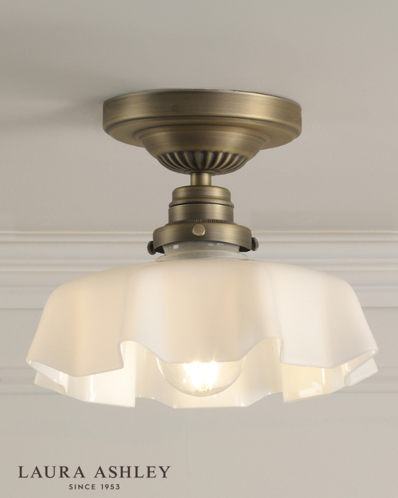 Laura Ashley Banham Matt Antique Brass & White Glass Semi Flush