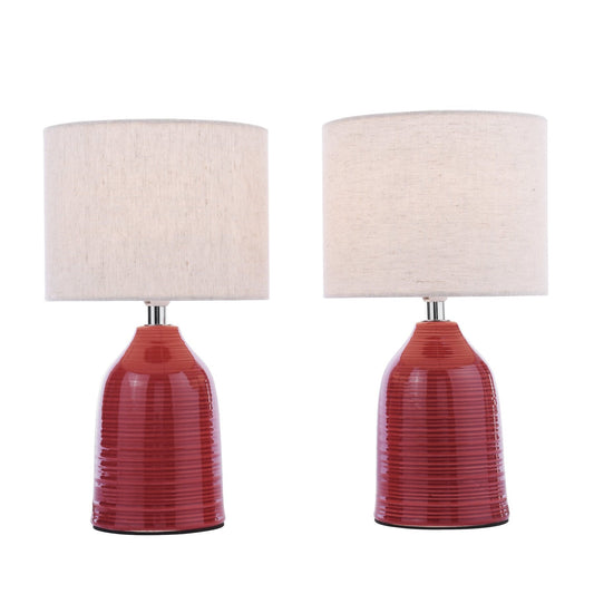 Laura Ashley Penny Red Ceramic & Polished Chrome Table Lamp With Shade (Twin Pack)