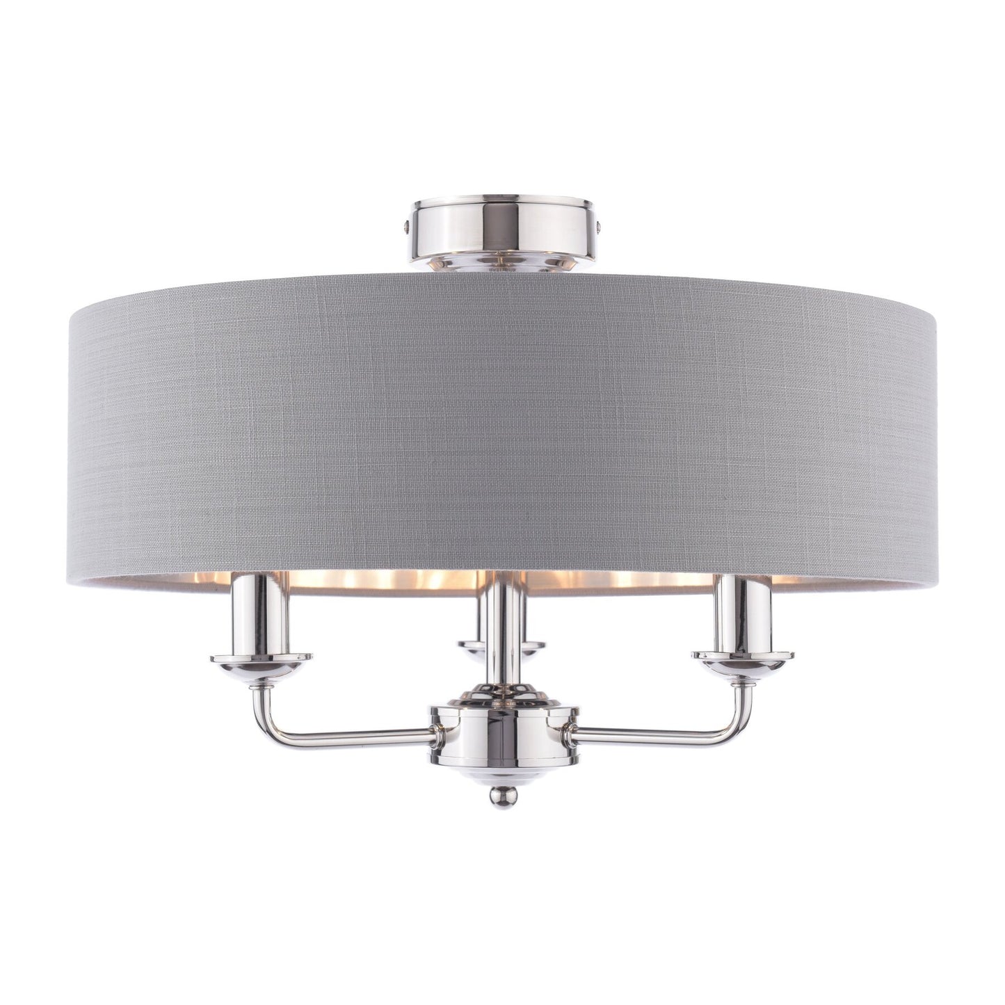 Laura Ashley Sorrento 3 Light Polished Nickel Semi Flush With Charcoal Shade