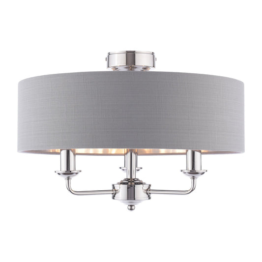 Laura Ashley Sorrento 3 Light Polished Nickel Semi Flush With Charcoal Shade