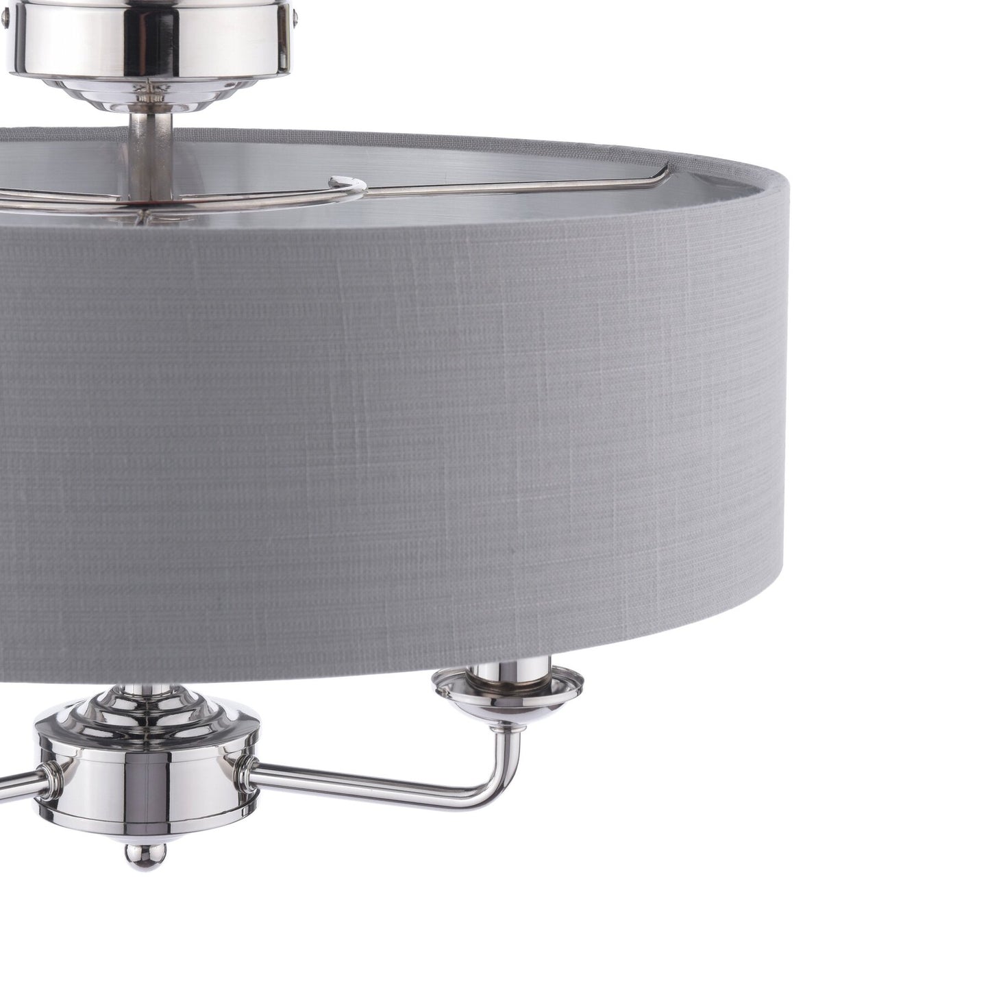 Laura Ashley Sorrento 3 Light Polished Nickel Semi Flush With Charcoal Shade