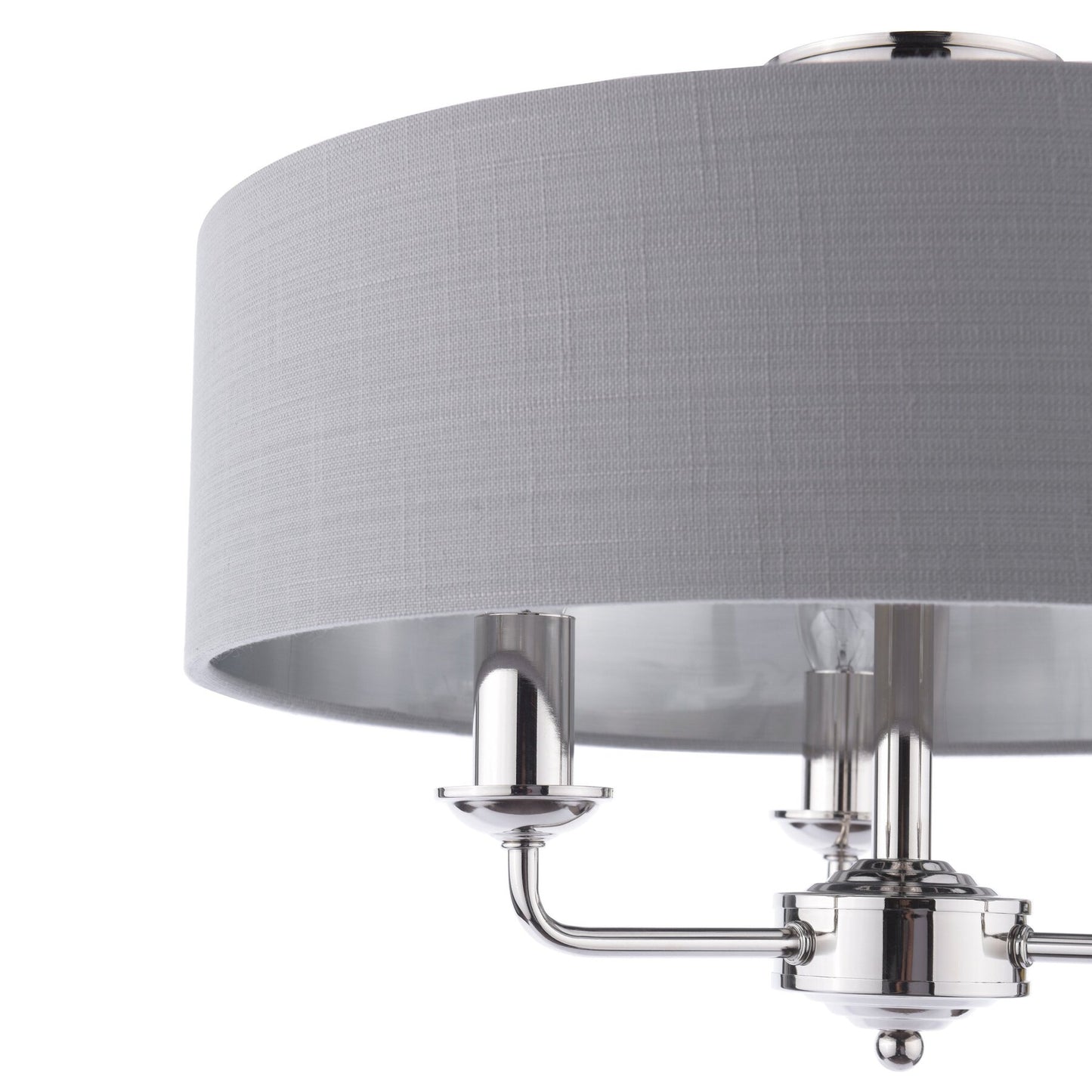Laura Ashley Sorrento 3 Light Polished Nickel Semi Flush With Charcoal Shade